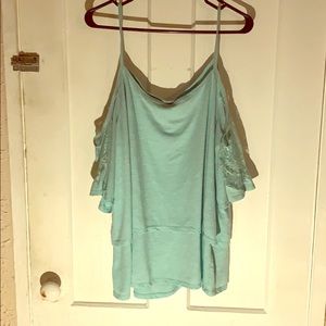 Torrid light blue tiered lace cold shoulder top 2x